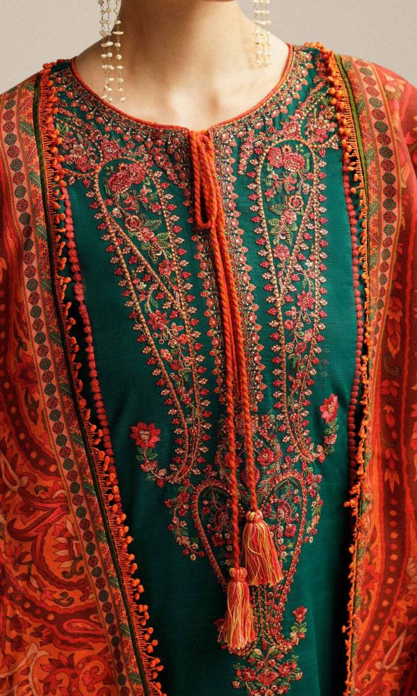 3PC HEAVY EMBROIDERED UNSTITCHED DHANAK SUIT WITH PASHMINA WOOL SHAWL RA-1002