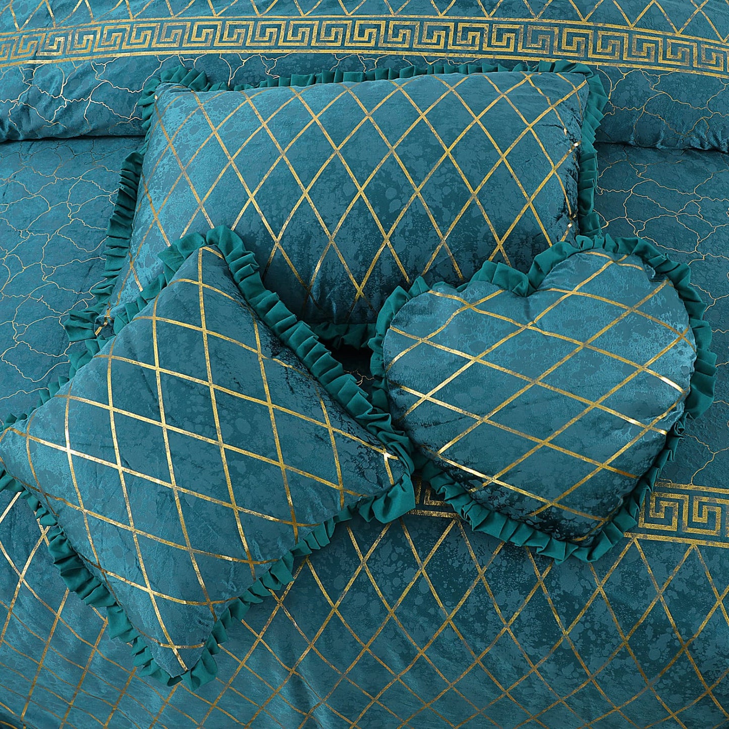 Elixir 5 Pcs Velvet Bedding Set Blue-Green