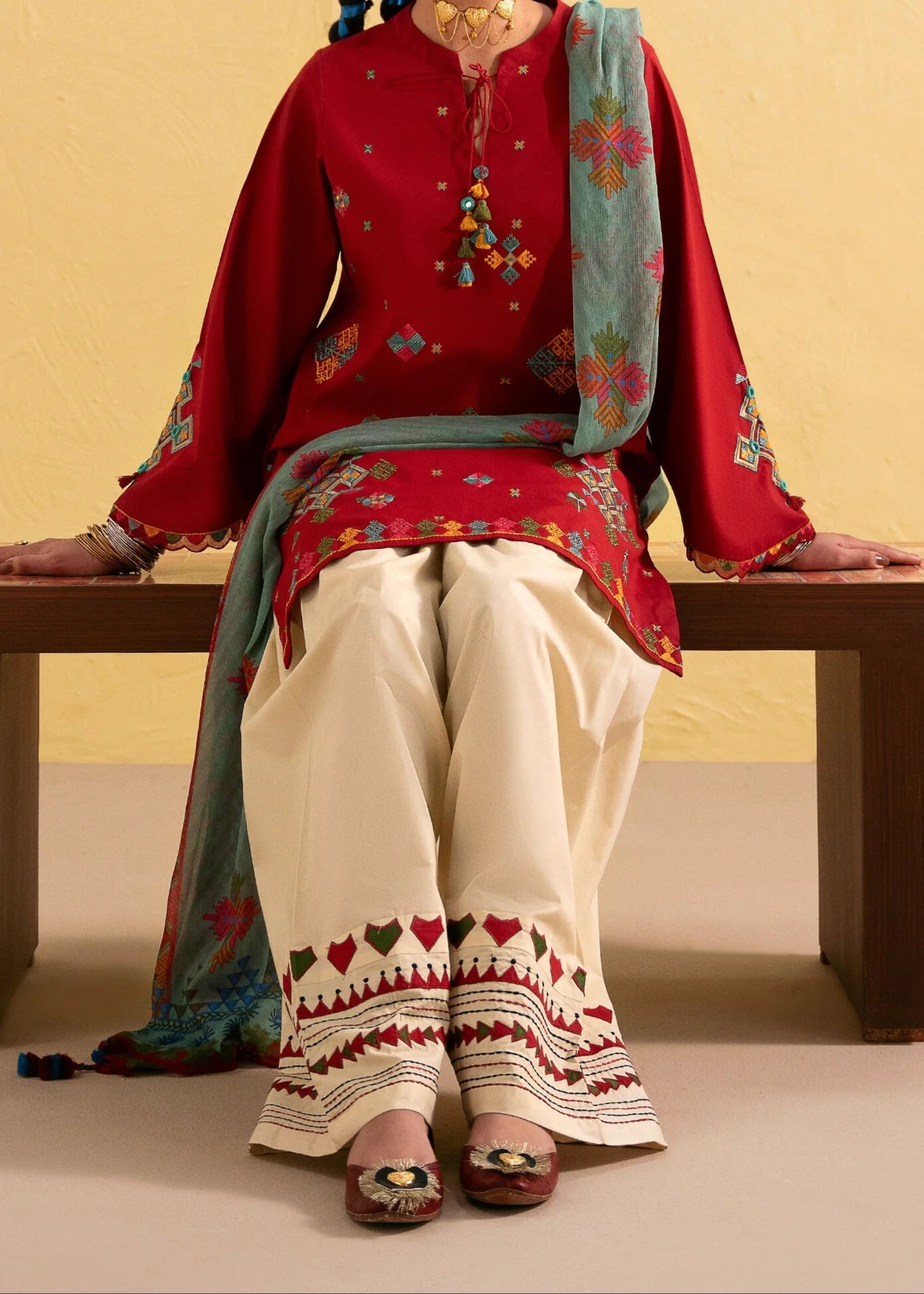 DHANAK 3pc Embroidered Dress With Printed Shawl ka-1016