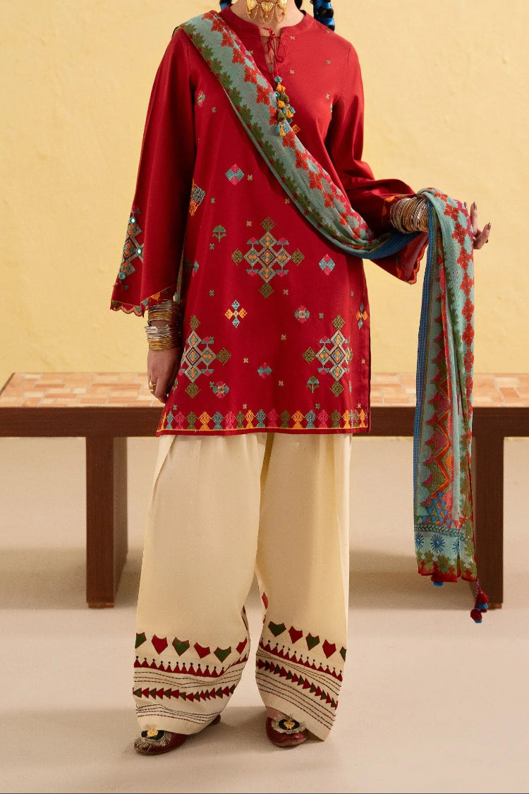 DHANAK 3pc Embroidered Dress With Printed Shawl ka-1016