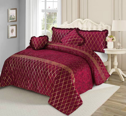 Elixir 5 Pcs Velvet Bedding Set Mahroon
