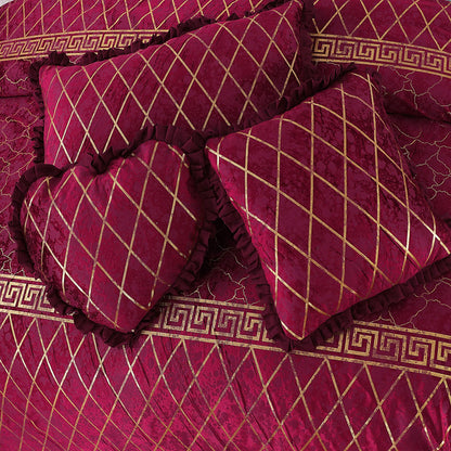 Elixir 5 Pcs Velvet Bedding Set Mahroon