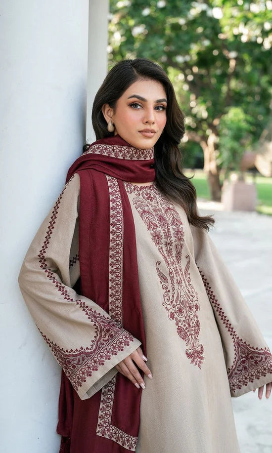 UNSTITCHED HEAVY EMBROIDERED DHANAK SUIT WITH EMBROIDERED DHANAK SHAWL RA-1007