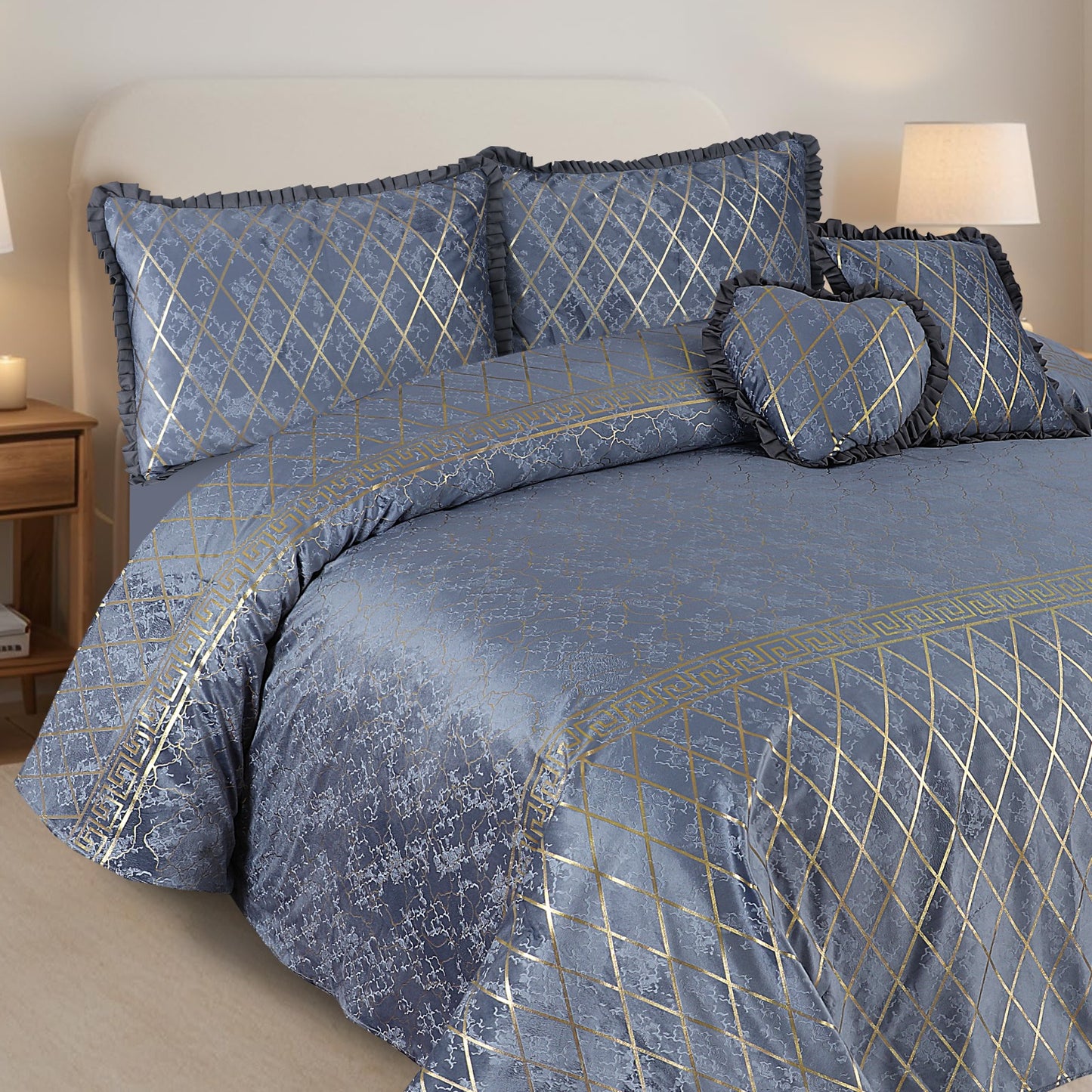 Elixir 5 Pcs Velvet Bedding Set Grey