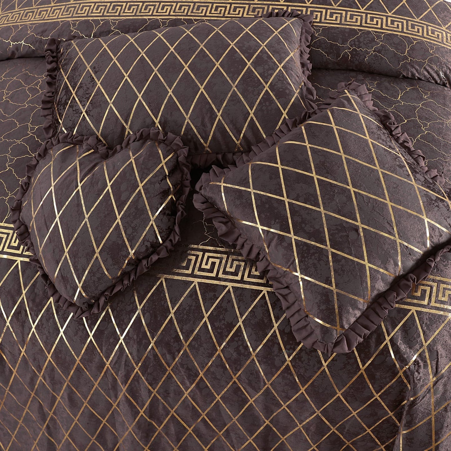 Elixir 5 Pcs Velvet Bedding Set Brown