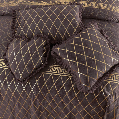 Elixir 5 Pcs Velvet Bedding Set Brown