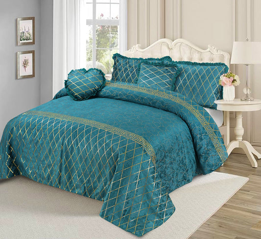 Elixir 5 Pcs Velvet Bedding Set Blue-Green