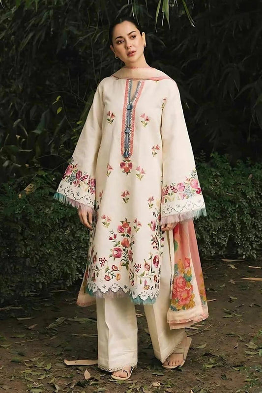 3PC DHANK EMBROIDERED SHIRT WITH PASHMINA WOOL SHAWL & TROUSER KA-1016