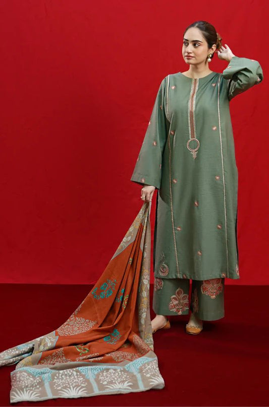 DHANAK 3PC EMBROIDERED UNSTITCHED DRESS BN11101