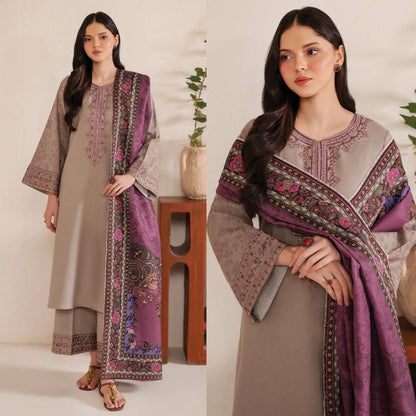 Dhanak 3pc unstitched embroidered suit KA-1103