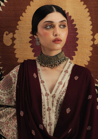 3PC UNSTITCHED DHANAK EMBROIDERED SHIRT WITH DHANAK EMBROIDERED SHAWL RA-1004