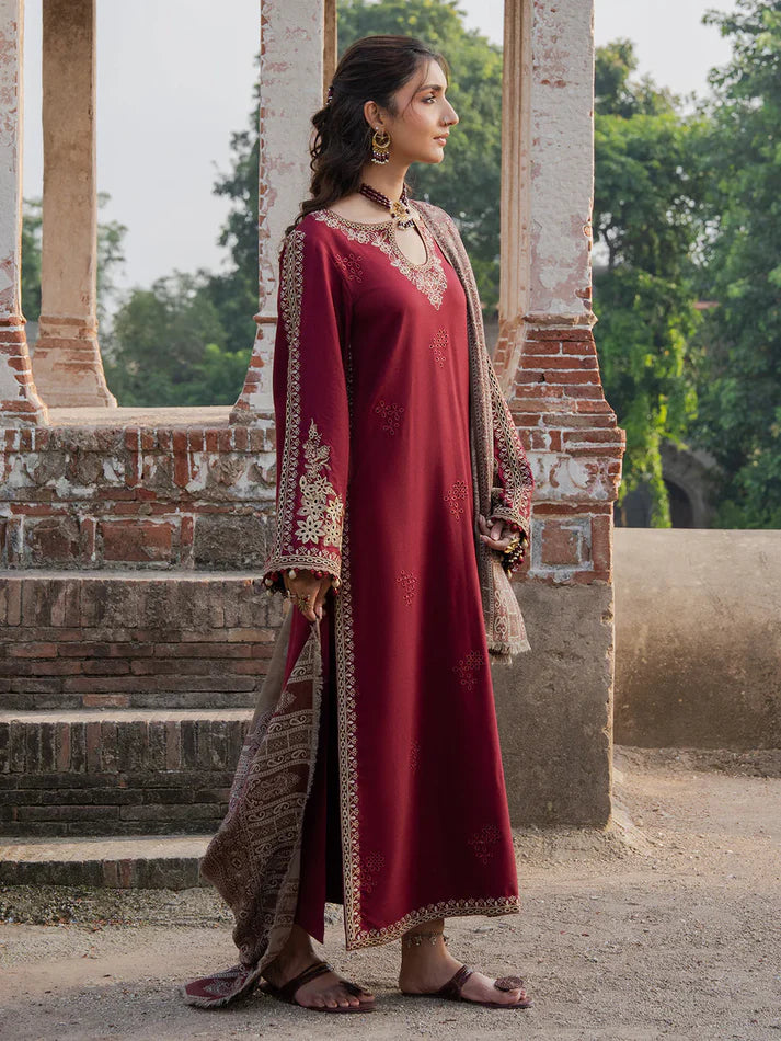 DHANAK 3PC EMBROIDERED SHIRT WITH WOOL PRINTED SHAWL RM-10012