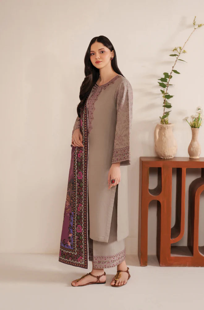 deep plum winter outfit- lavender embroidered suit
