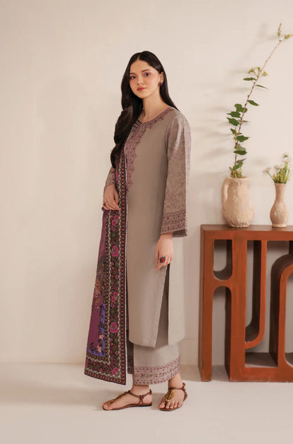 deep plum winter outfit- lavender embroidered suit