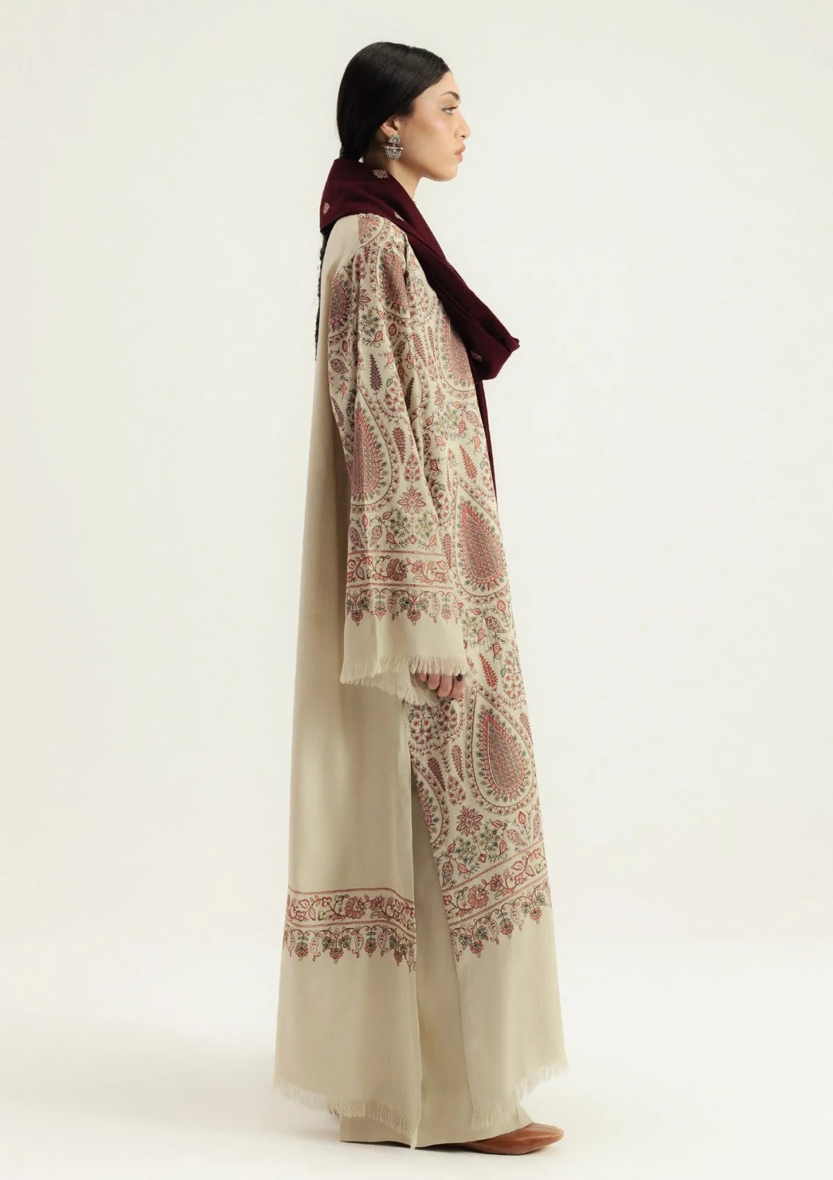 3PC UNSTITCHED DHANAK EMBROIDERED SHIRT WITH DHANAK EMBROIDERED SHAWL RA-1004