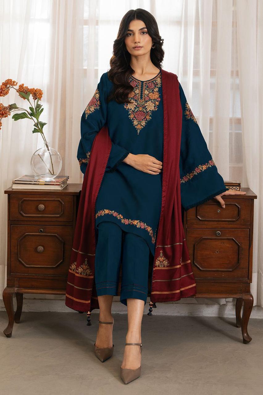 3 PIECE DHANAK UNSTITCHED EMBROIDERED SUIT RM-1006